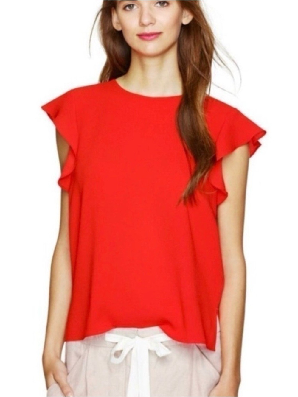 Babaton red Chaplin flutter sleeve crepe blouse XXS